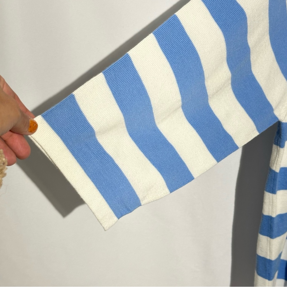 Bob Mackie Wearable Art Striped White and Blue 3 Button 3/4 Sleeve Sweater 3X - Picture 6 of 11